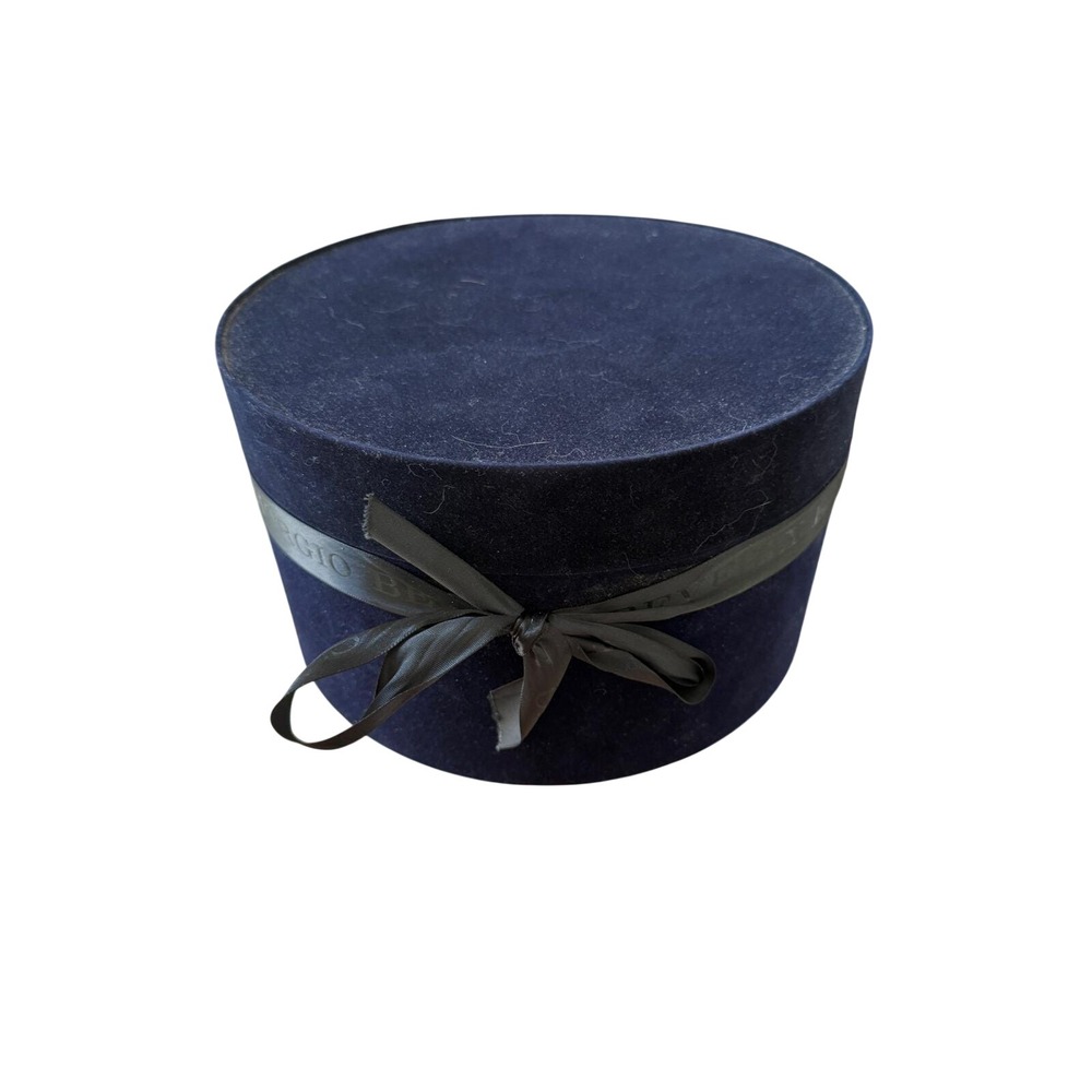 Vintage Giorgio Beverly Hills Navy Velvet Round Hat Box Striped Interior 80s
